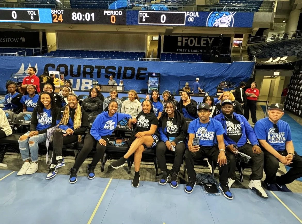 Courtside at a Chicago Sky Game with the Lady Pirates during the summer.